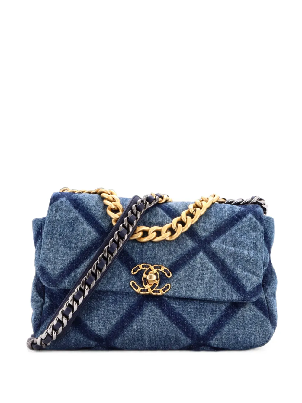 CHANEL Pre-Owned 19 Flap Bag Quilted Denim Medium shoulder bag - Blu