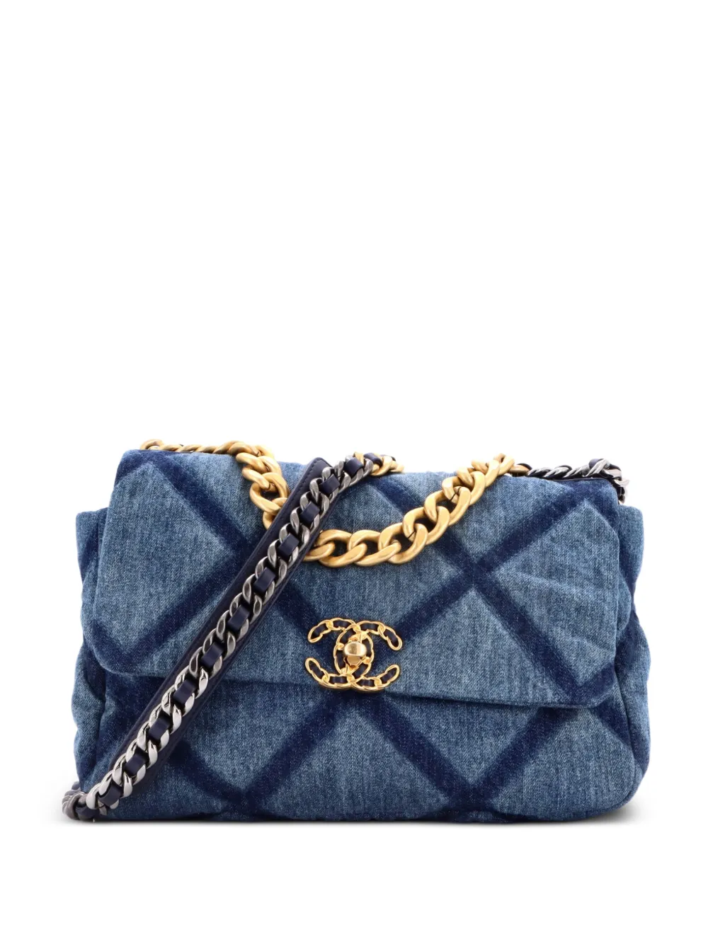 CHANEL Pre-Owned 19 Flap Bag Quilted Denim Medium shoulder bag - Blu