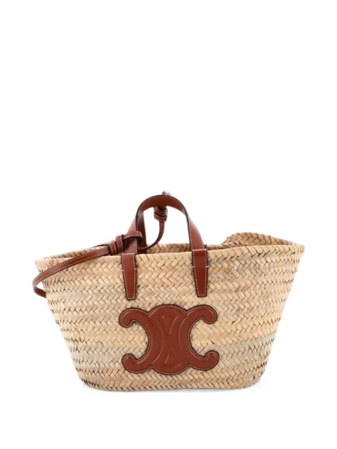 Celine Pre-Owned Triomphe Basket Shoulder Bag Raffia with Leather Medium tote bag