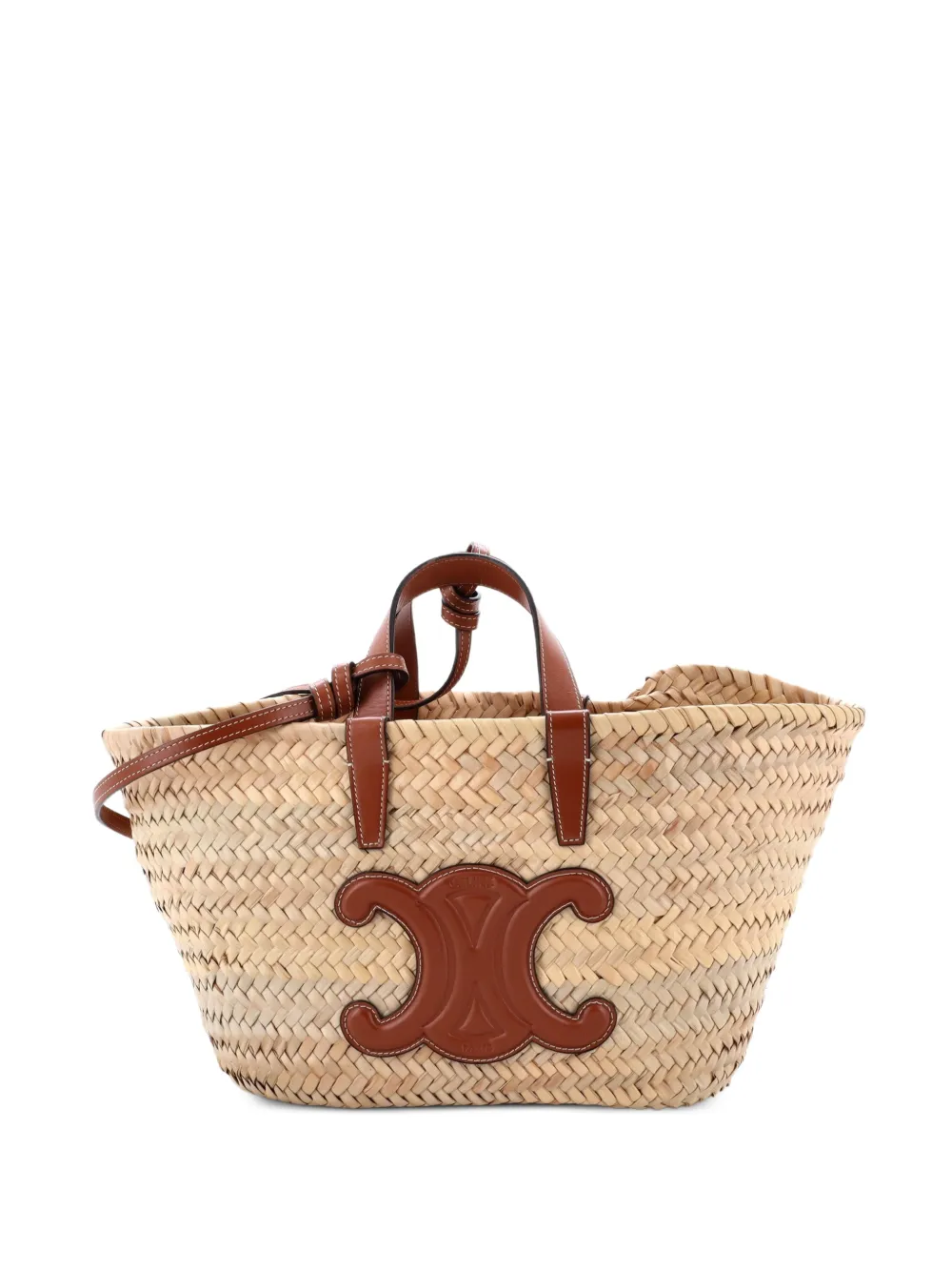 Celine Pre-Owned Triomphe Basket Shoulder Bag Raffia with Leather Medium tote bag - Braun