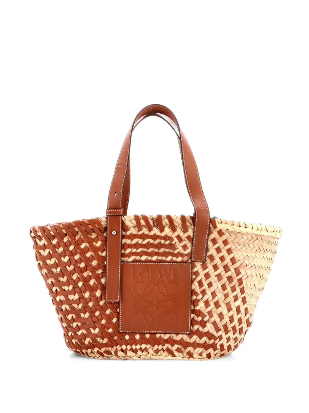 Loewe Pre-Owned Basket Woven Raffia with Leather tote bag - Braun