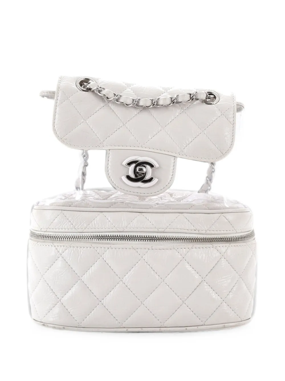 CHANEL Pre-Owned Zip Around Flap Quilted Crumpled Calfskin and PVC Small backpack - Bianco