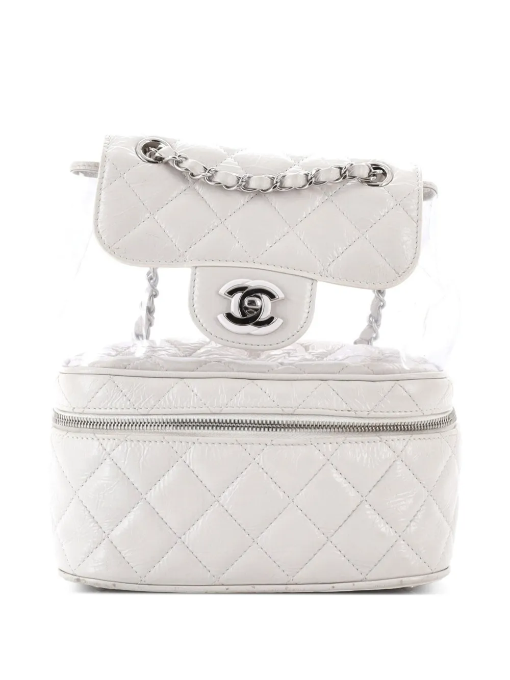 CHANEL Pre-Owned Zip Around Flap Quilted Crumpled Calfskin and PVC Small backpack - Weiß