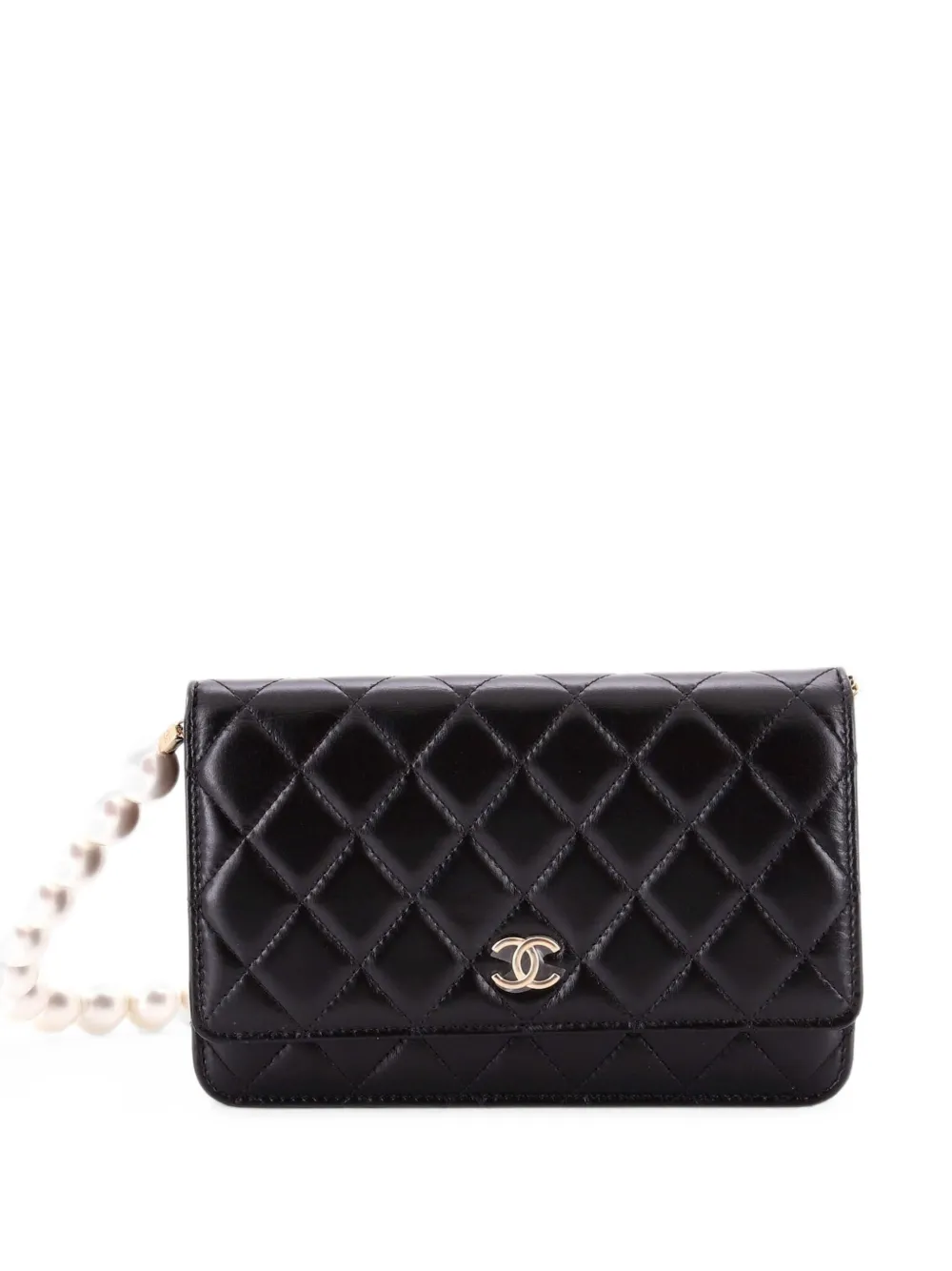 CHANEL Pre-Owned Pearl Strap CC Wallet on Chain Quilted Calfskin crossbody bag - Nero
