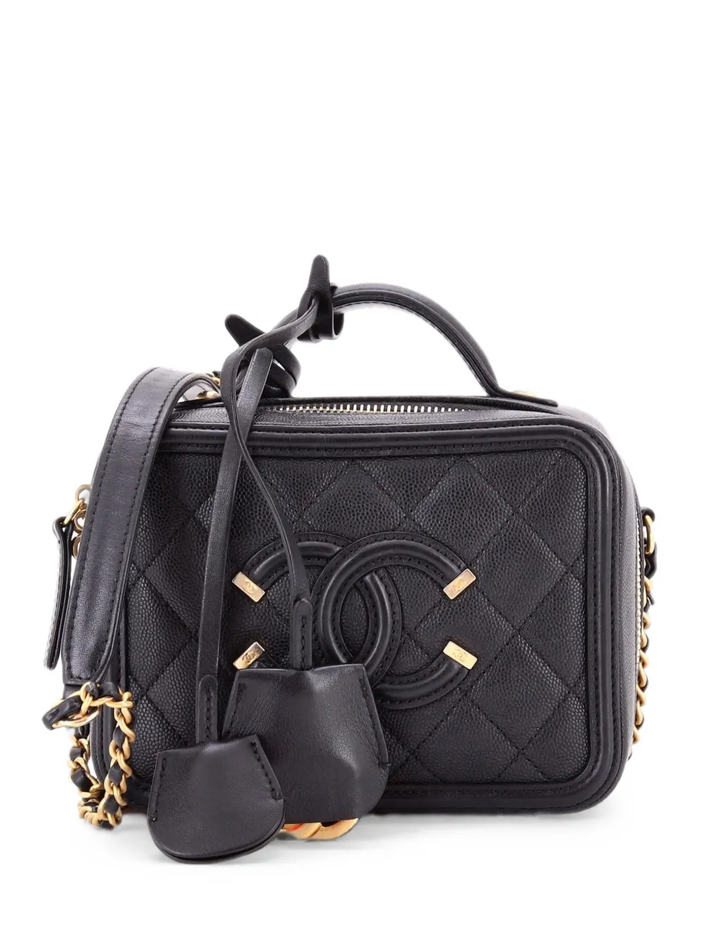 CHANEL Pre-Owned Filigree Vanity Case Quilted Caviar Small satchel - Nero