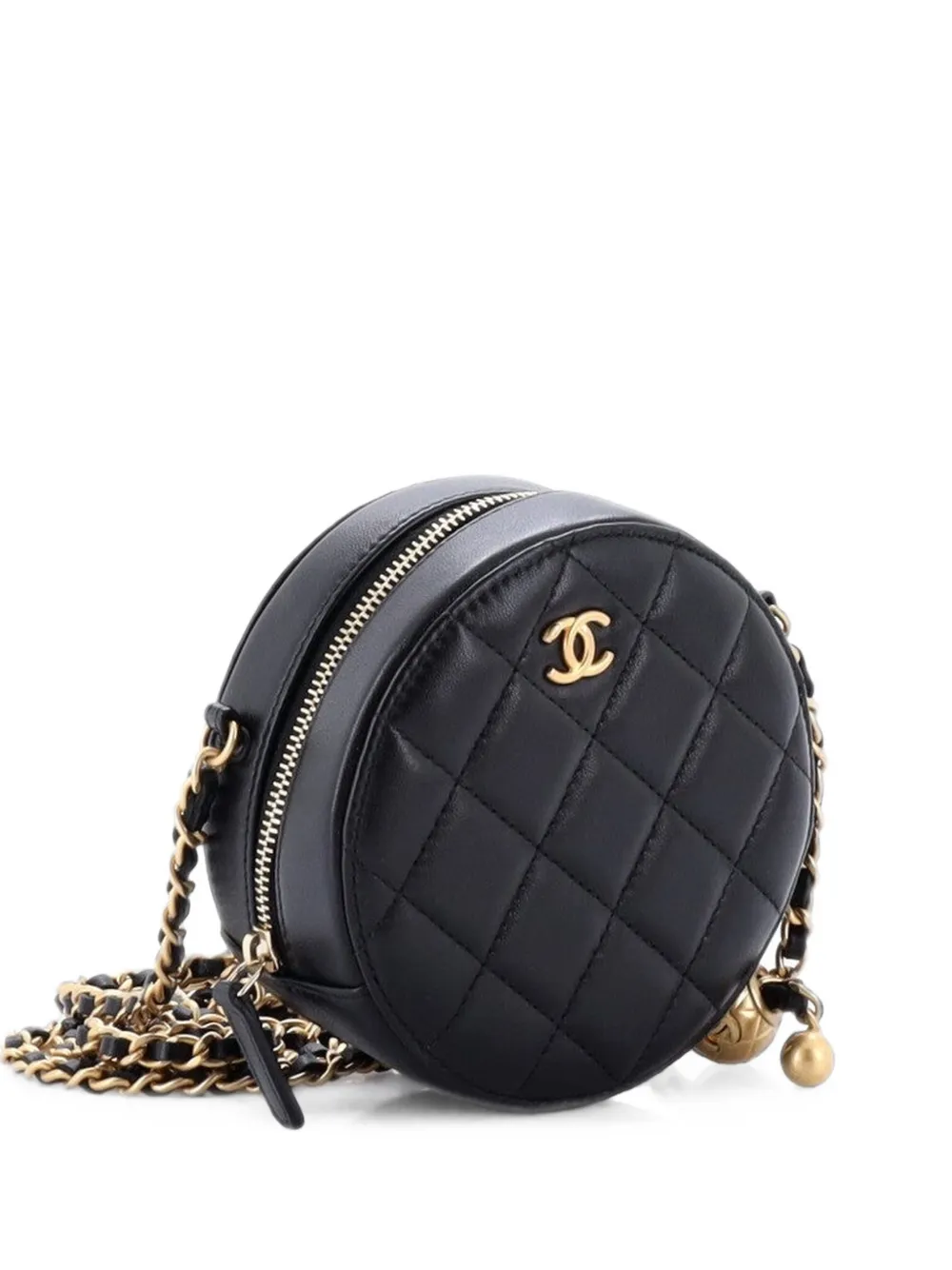 CHANEL Pre-Owned pochette matelassée Pearl Crush Round with Chain - Noir CHANEL Pre-Owned pochette matelassée Pearl Crush Round with Chain - Noir