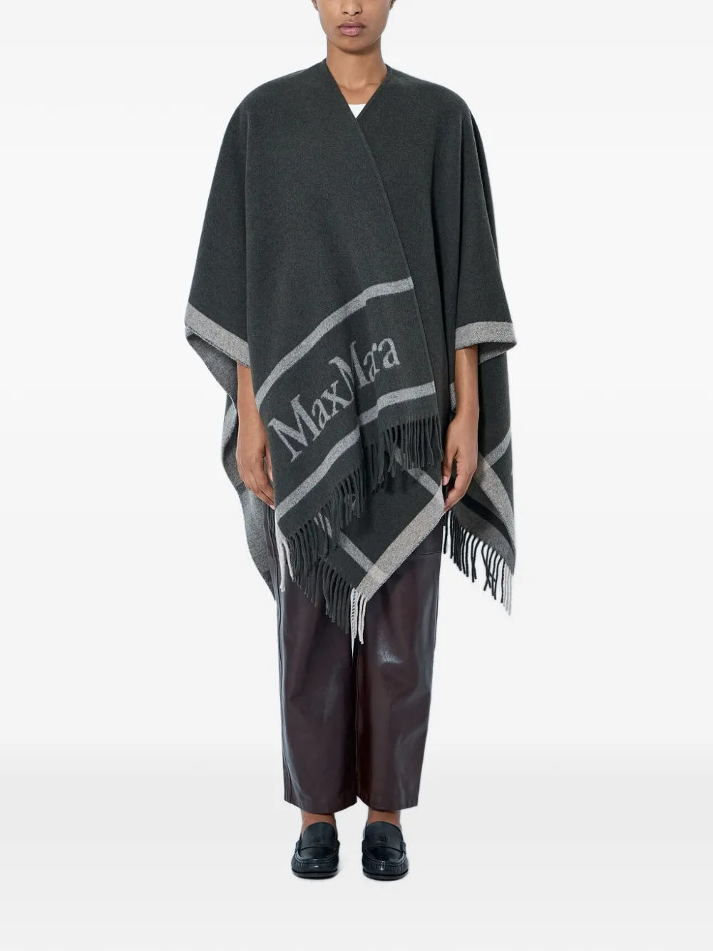 Max Mara logo-detail fringed wrap - Grey