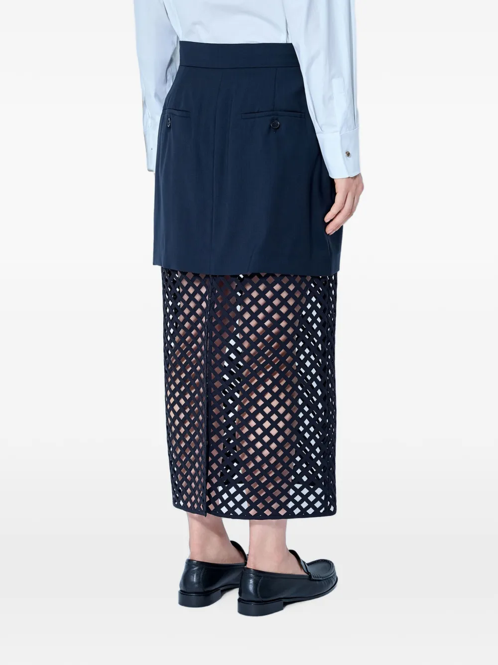 Max Mara Wollen midi-rok met uitgesneden bovenlaag Blauw