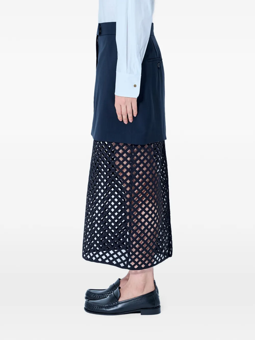 Max Mara Wollen midi-rok met uitgesneden bovenlaag Blauw