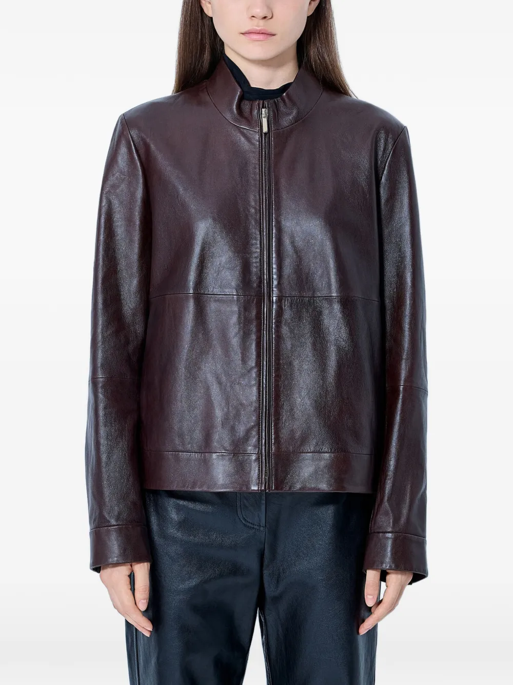 Max Mara high-collar leather jacket - Marrone