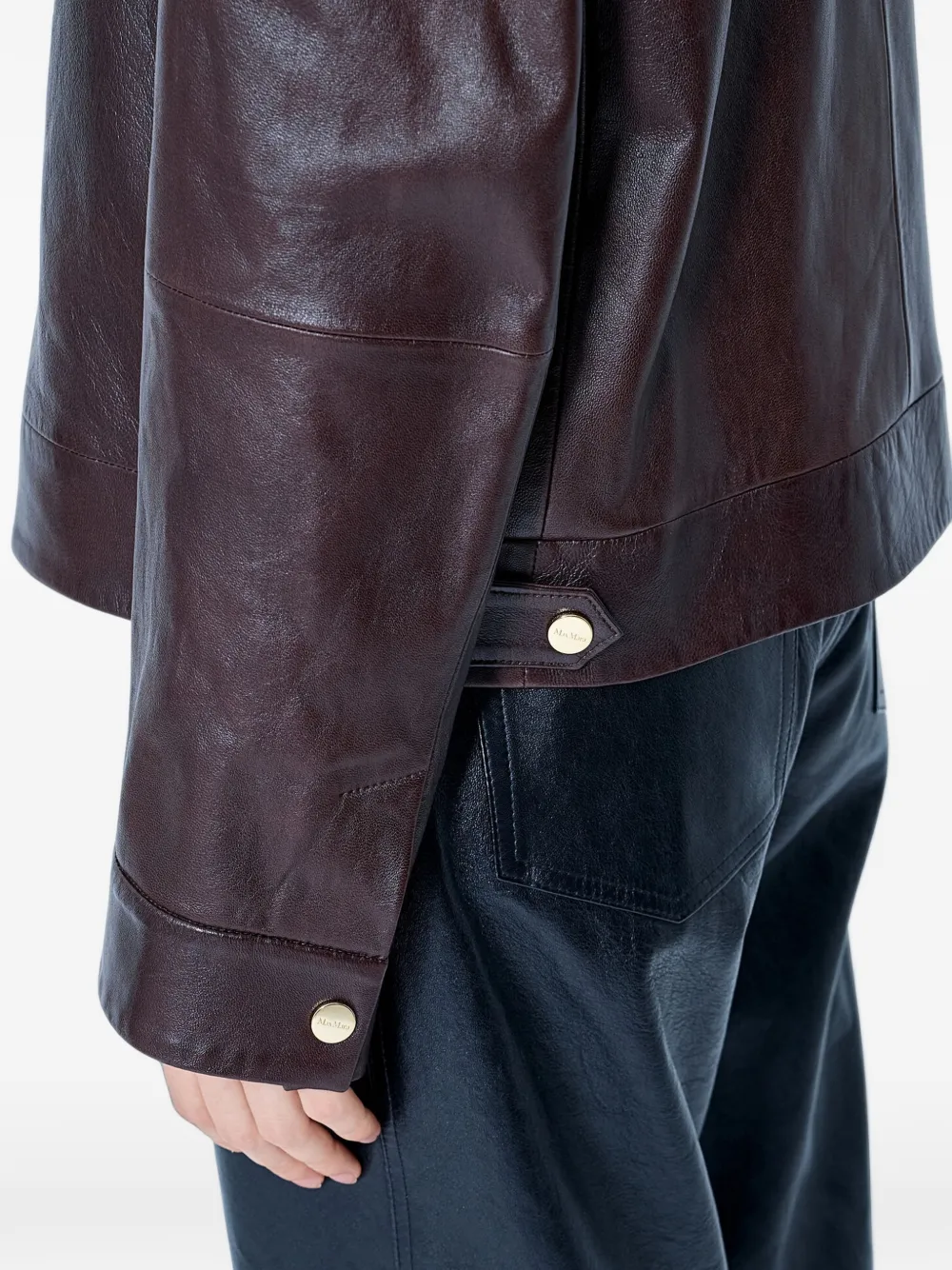 Max Mara Leren jack met hoge kraag Bruin