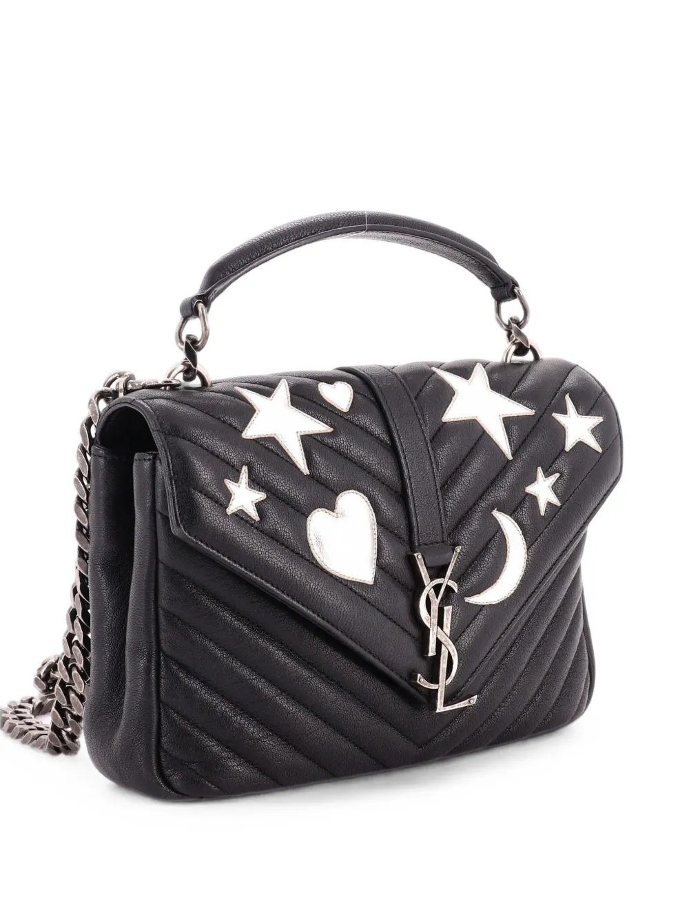 Saint Laurent Pre-Owned Classic Monogram College Bag Embellished Matelasse Chevron Leather Medium shoulder bag - Nero