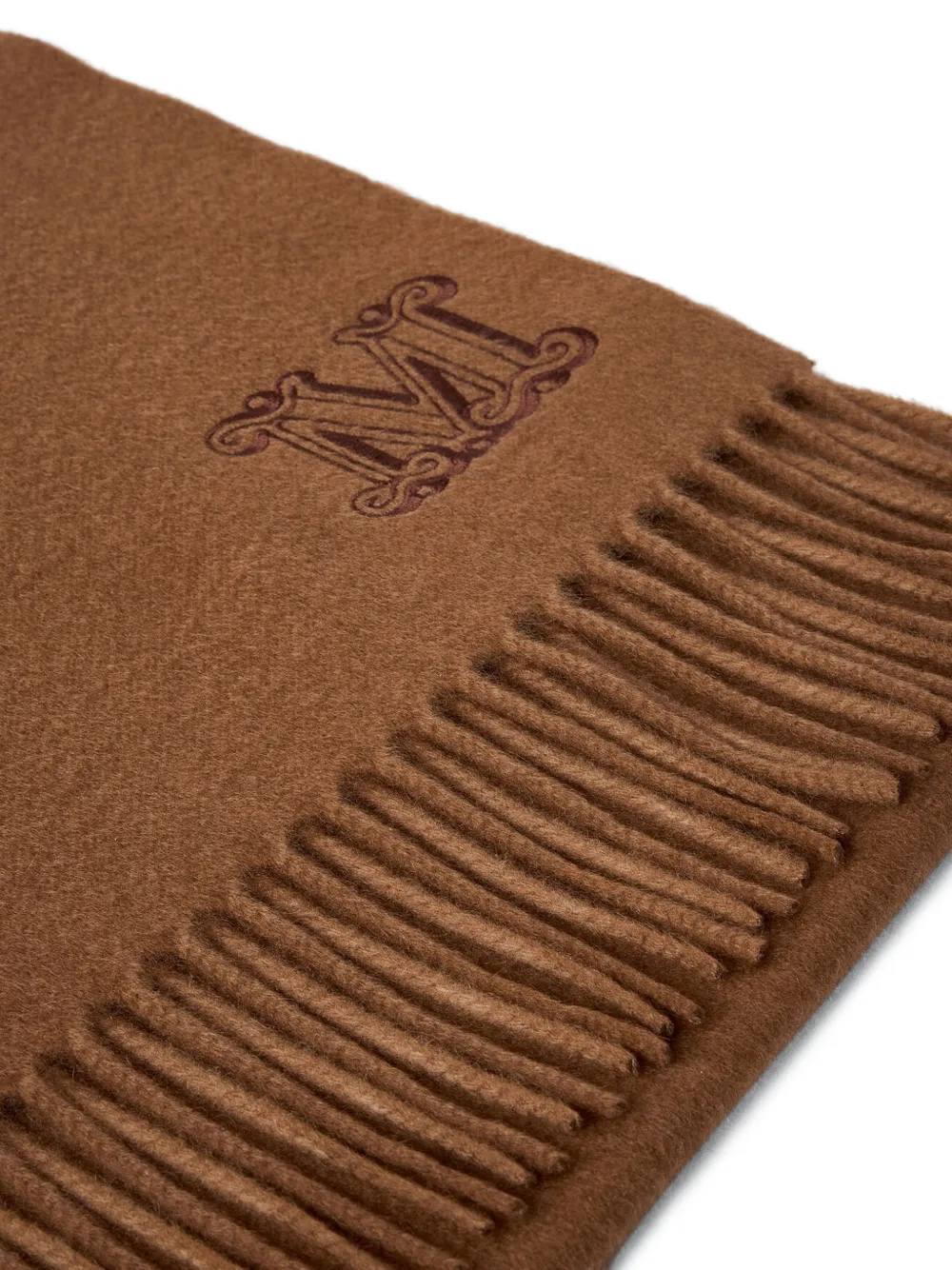Max Mara Kasjmier sjaal met franje en logo-patroon Bruin