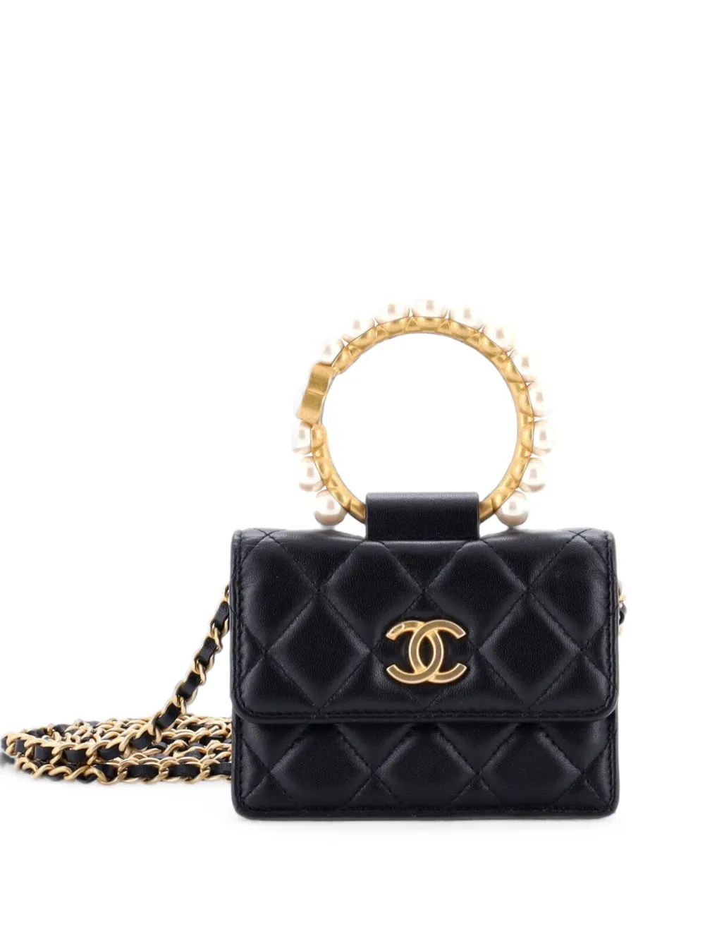 CHANEL Pre-Owned Pearl Crown with Chain Quilted Lambskin clutch bag - Nero