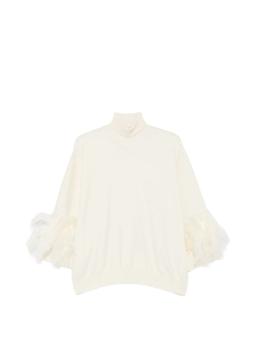 Alberta Ferretti feather-trim roll-neck sweater Beige