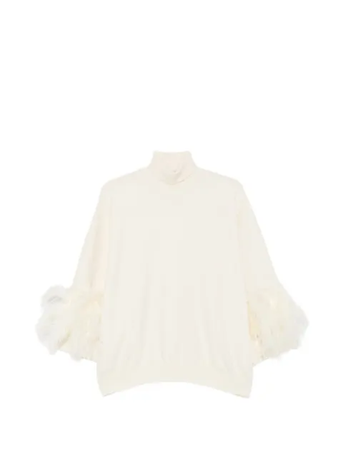 Alberta Ferretti feather-trim roll-neck sweater