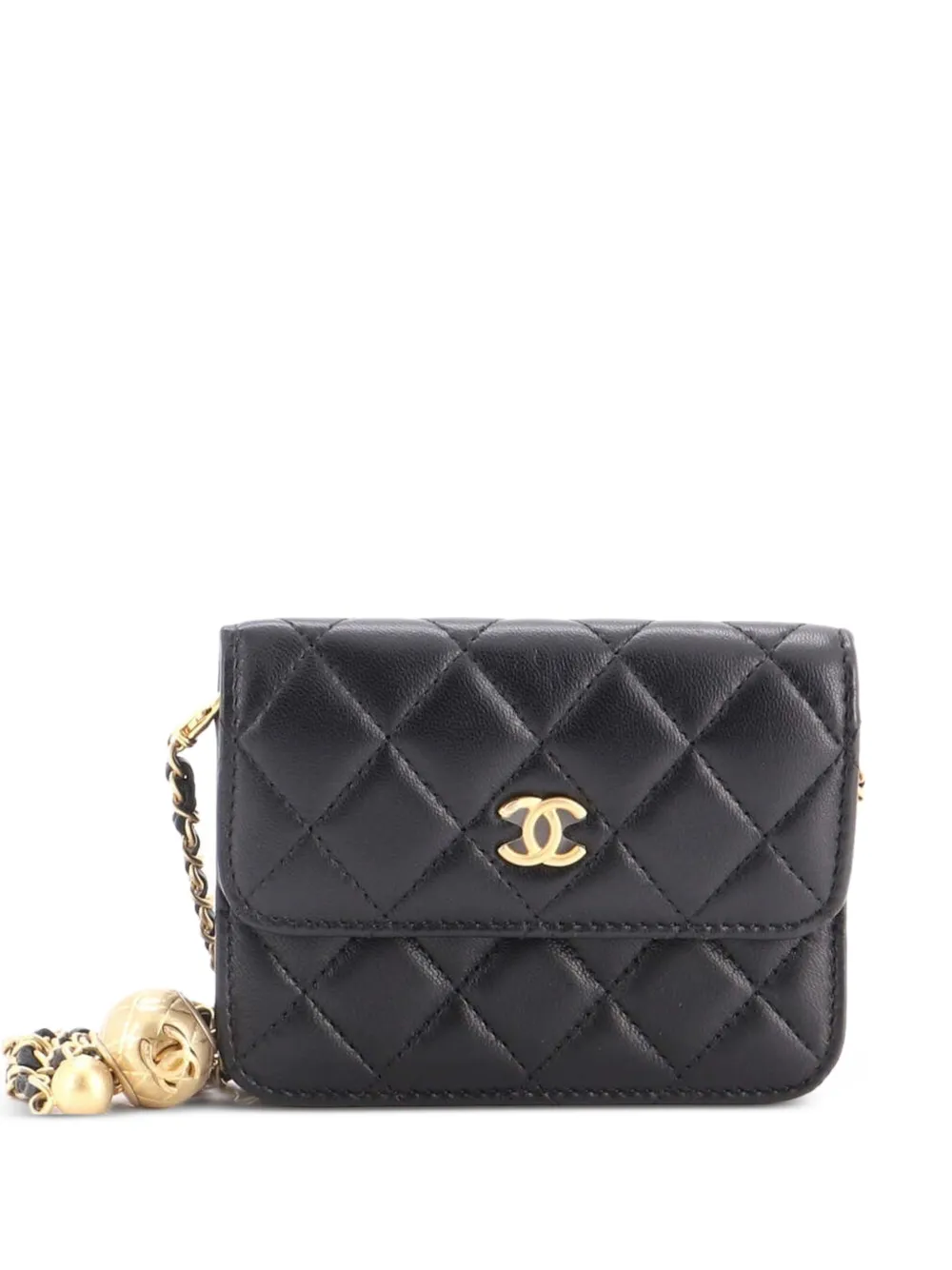 CHANEL Pre-Owned Pearl Crush Flap Clutch with Chain Quilted Lambskin Mini crossbody bag - Black