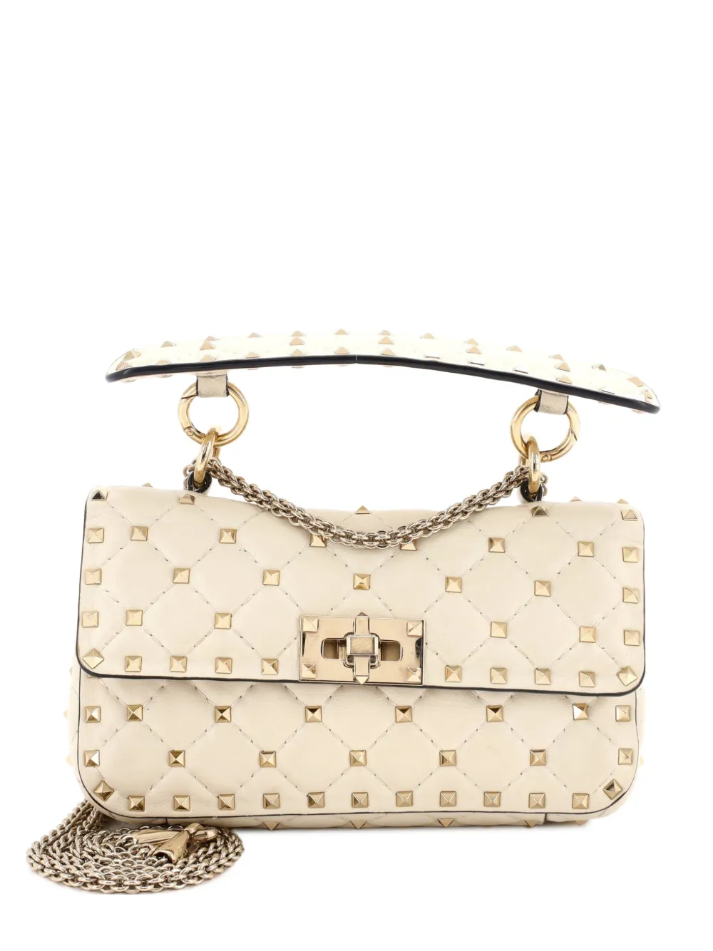 Valentino Garavani Pre-Owned Rockstud Spike Flap Bag Quilted Leather Small crossbody bag - Nude