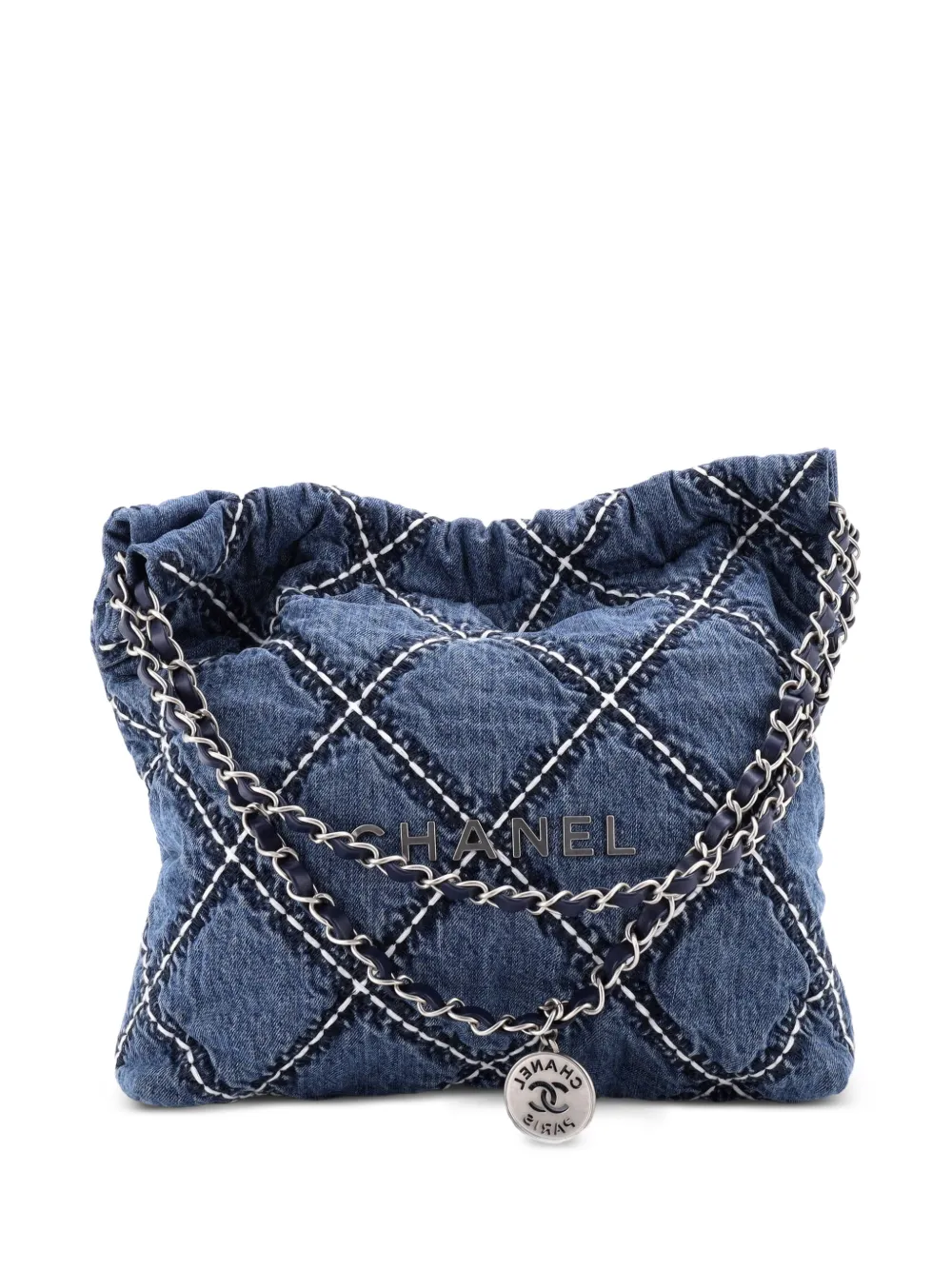 CHANEL Pre-Owned 22 Chain Quilted Stitched Denim Small hobo bag - Blau