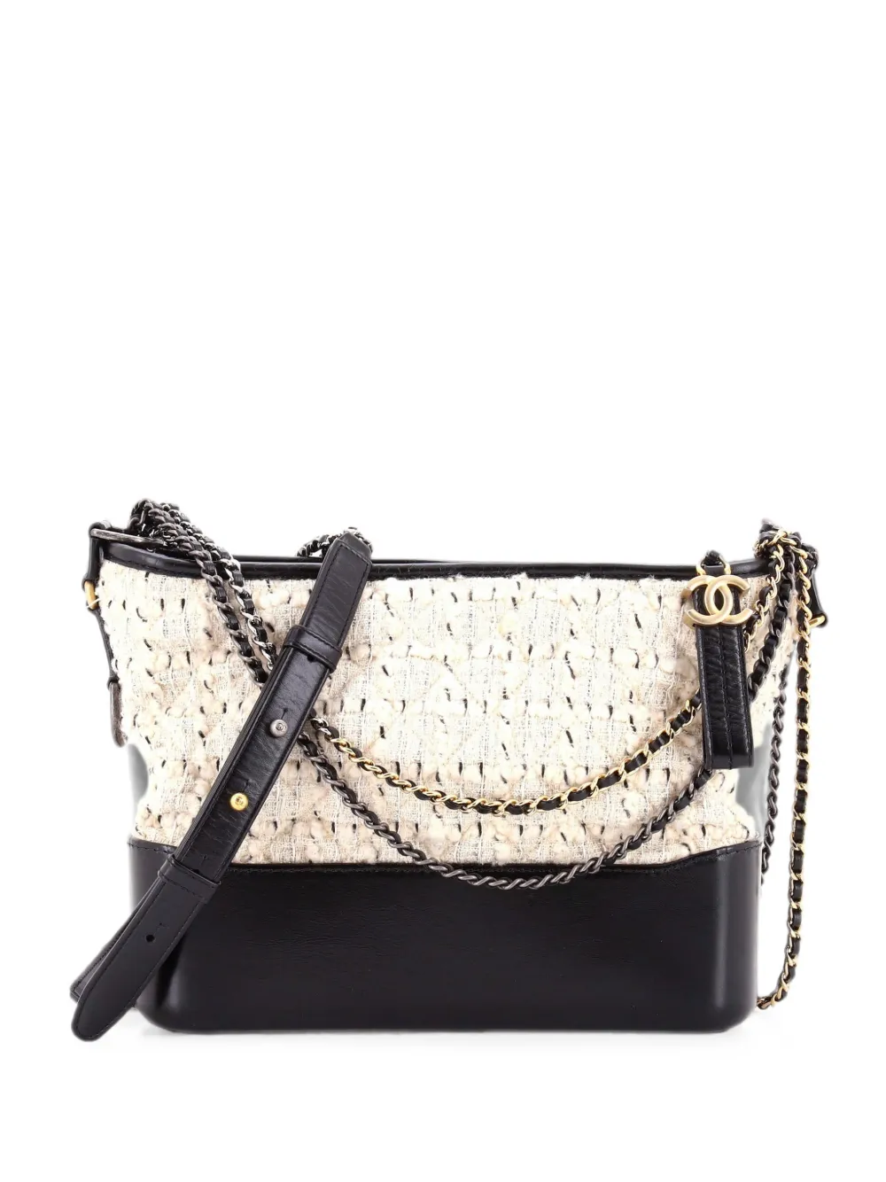CHANEL Pre-Owned Gabrielle Quilted Tweed and Calfskin Medium hobo bag - Bianco