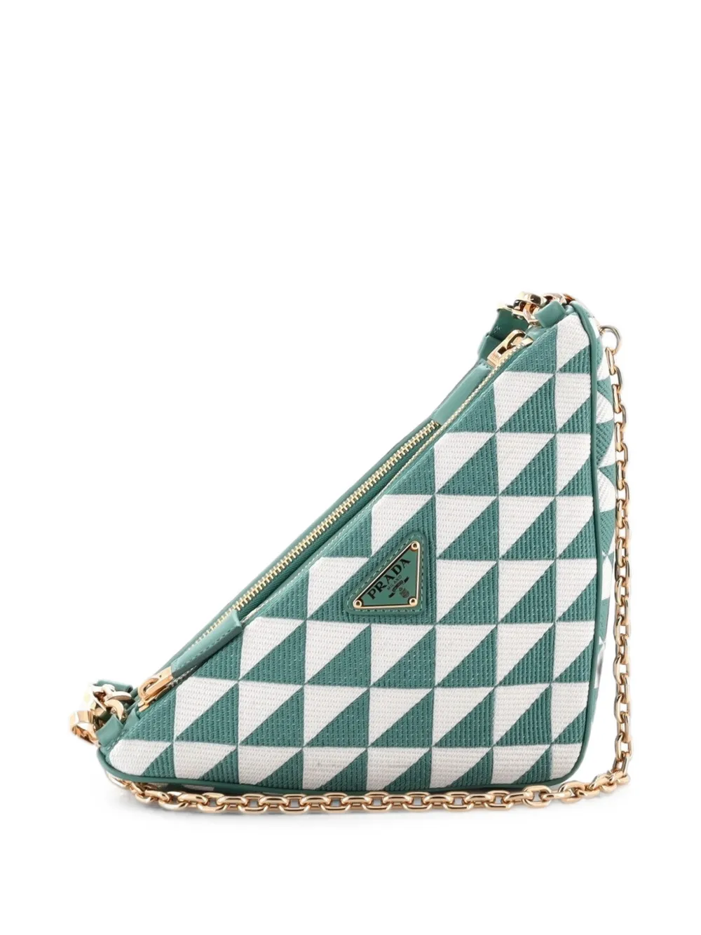 Prada Pre-Owned Double Symbole Triangle Bag Leather and Jacquard Mini shoulder bag - Verde