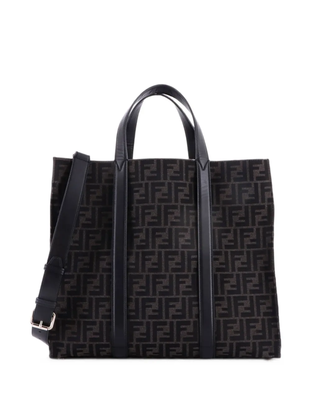 Fendi Pre-Owned Convertible Open Zucca Jacquard Fabric and Leather Large tote bag - Black