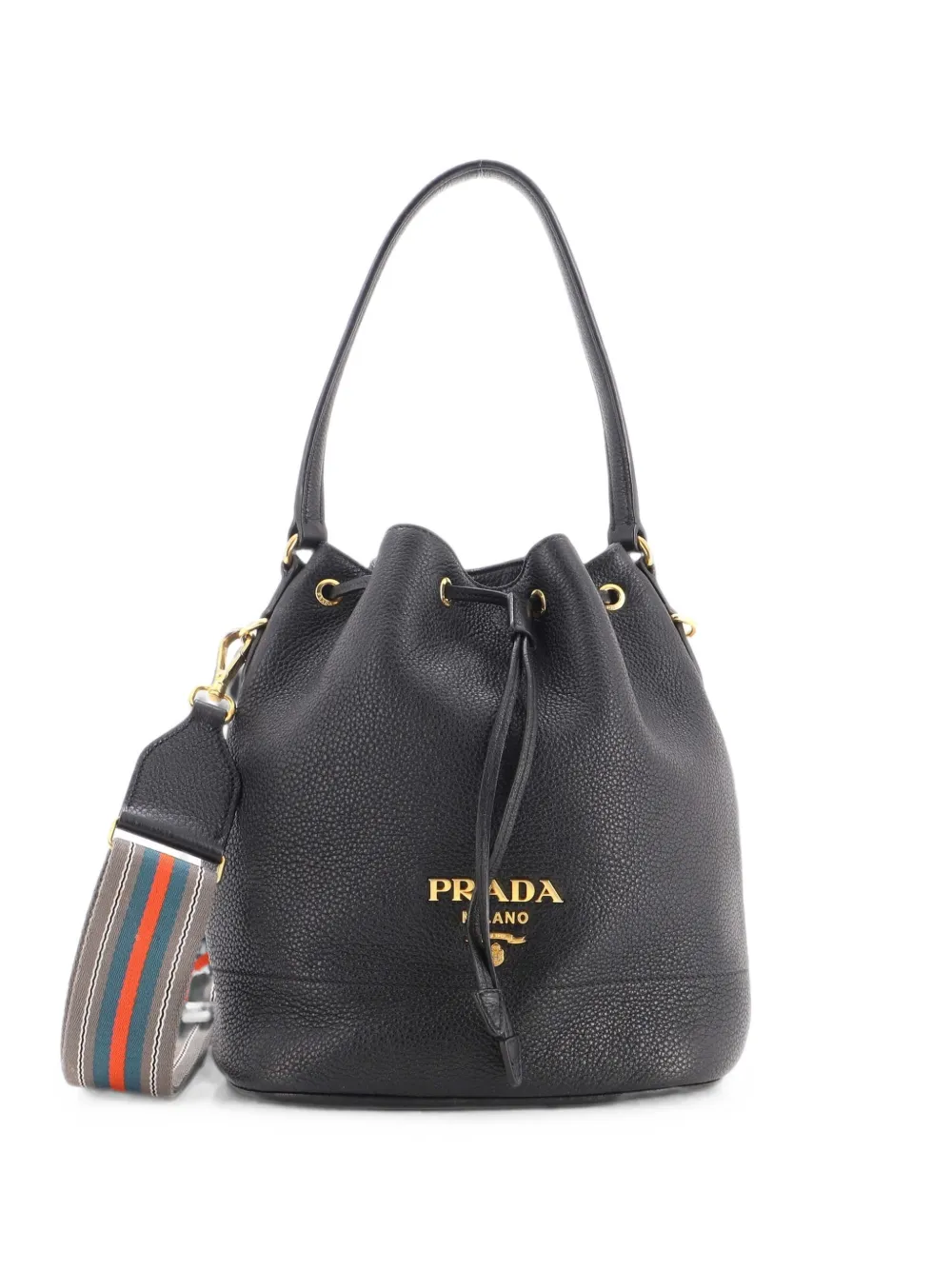 Prada Pre-Owned petit sac seau en Vitello Daino à double bride - Noir Prada Pre-Owned petit sac seau en Vitello Daino à double bride - Noir