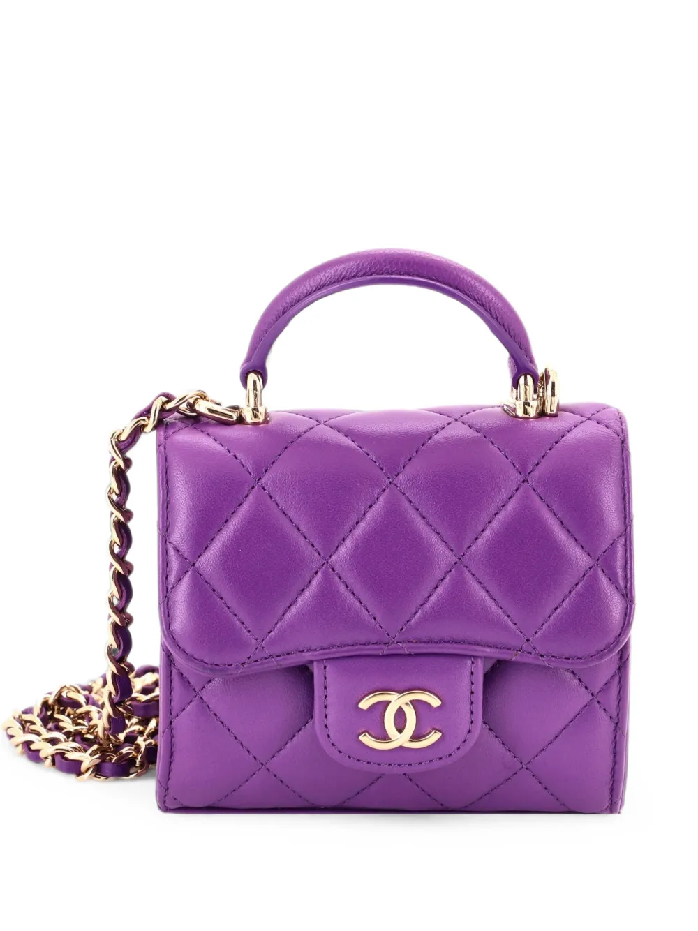 CHANEL Pre-Owned Square Classic Flap Top Handle Clutch with Chain Quilted Lambskin crossbody bag - Viola