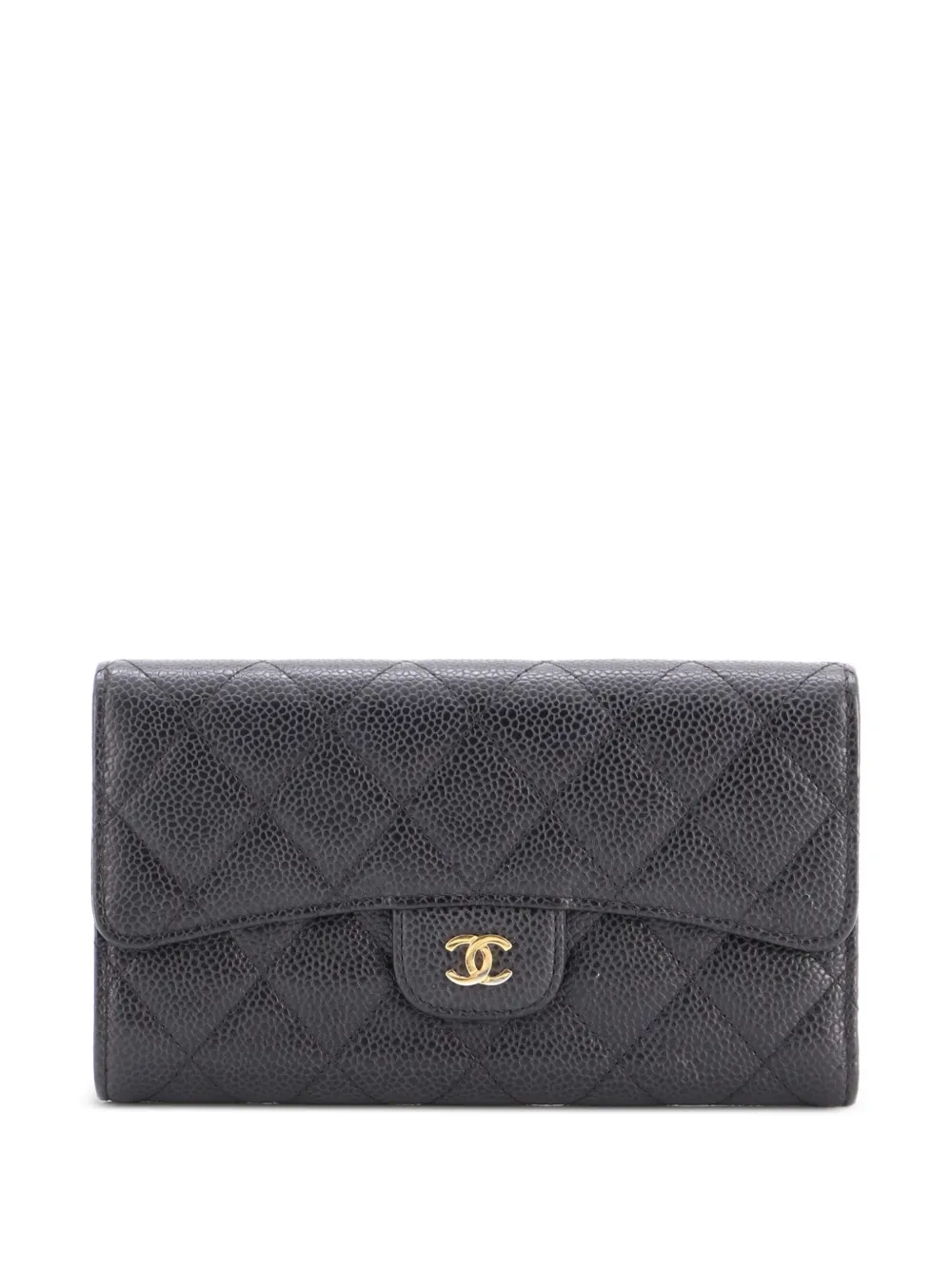 CHANEL Pre-Owned Trifold Classic Flap Wallet Quilted Caviar Long small wallets - Black