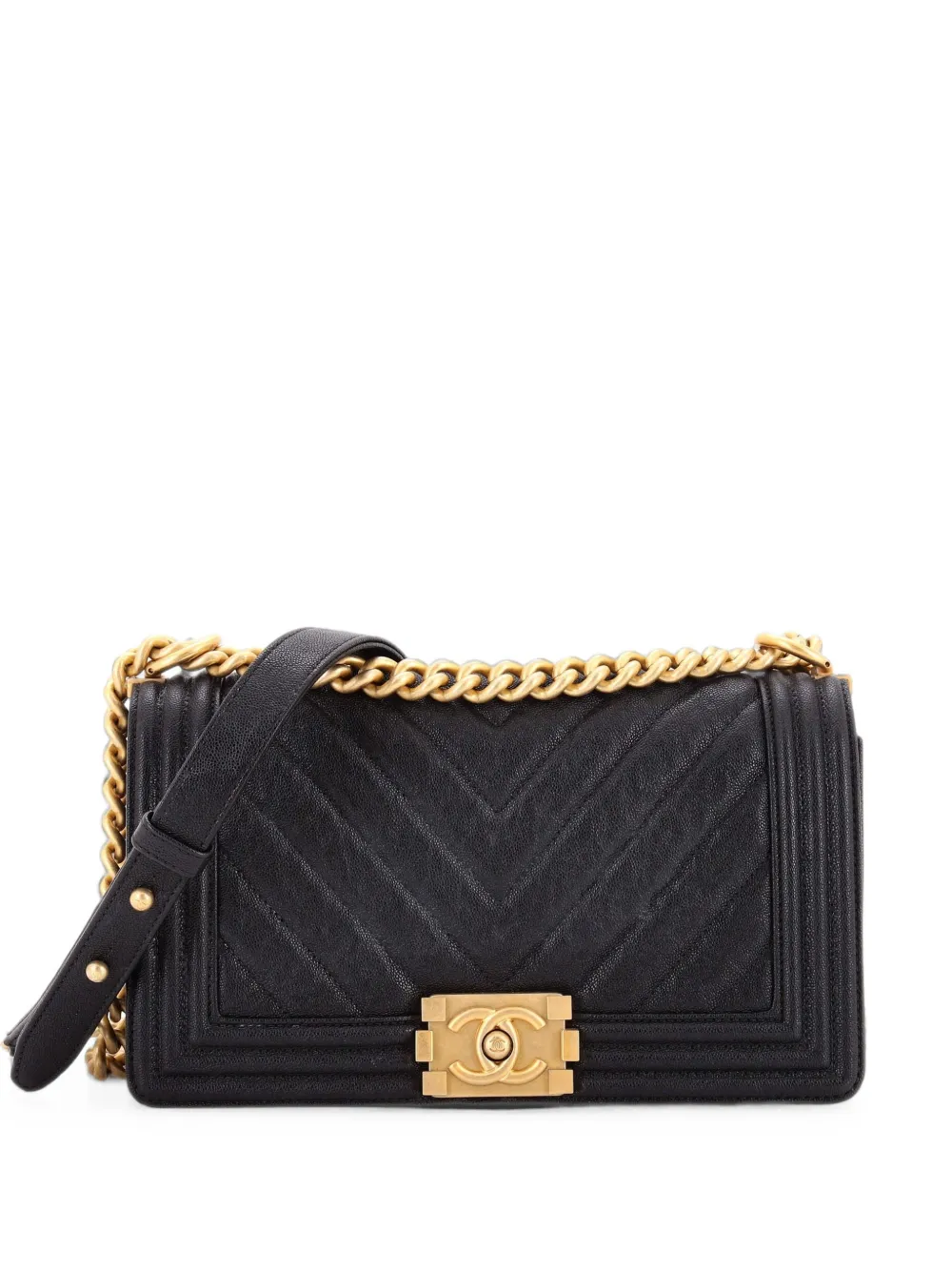 CHANEL Pre-Owned Boy Flap Bag Chevron Caviar Old Medium shoulder bag - Nero