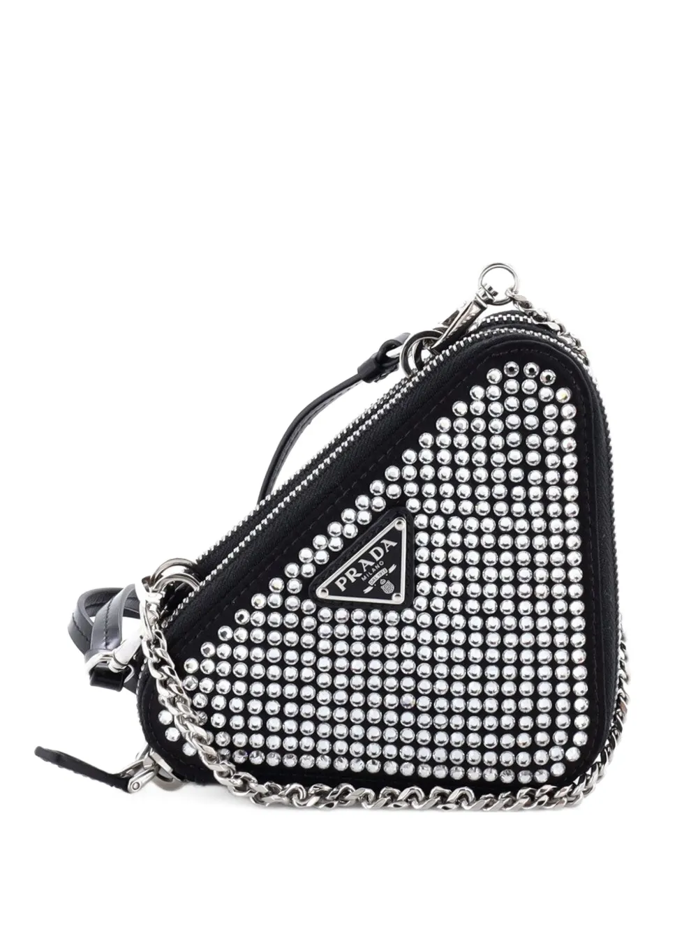 Prada Pre-Owned Triangle Double Pouch Crystal Embellished Satin Mini crossbody bag - Black