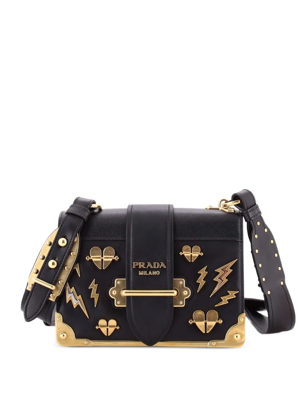 Prada Pre-Owned Cahier Embellished Leather Small crossbody bag - Black