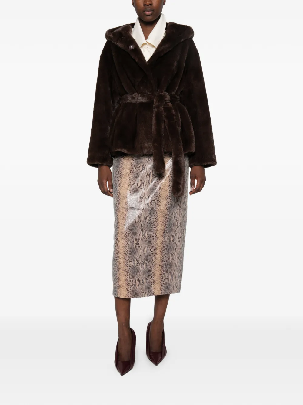 ZOE PARIS belted faux-fur jacket