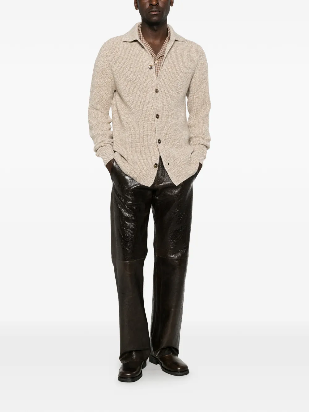 Filippo De Laurentiis ribbed-knit button-down sweater Beige