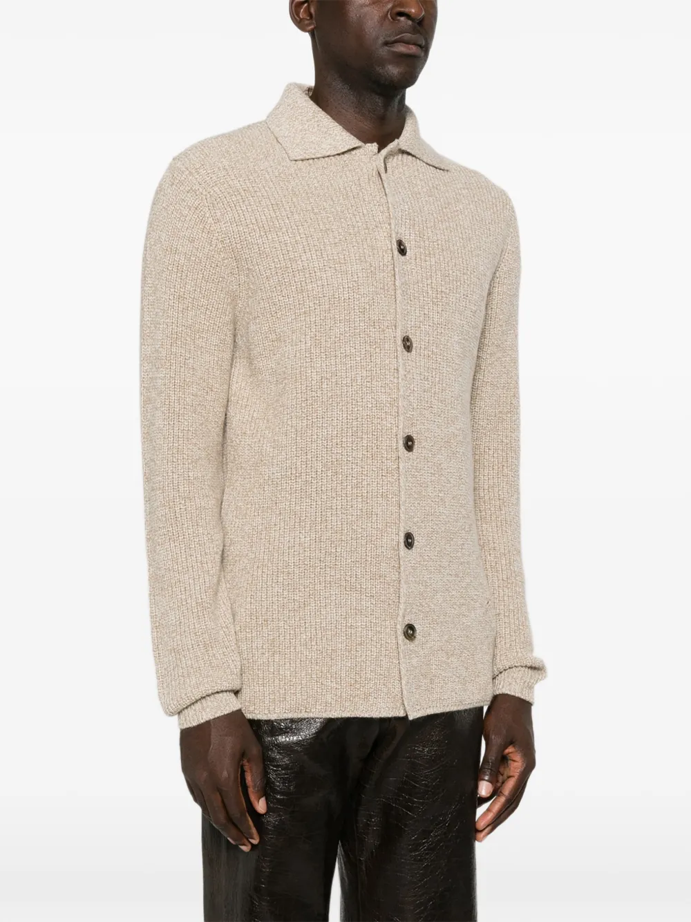 Filippo De Laurentiis ribbed-knit button-down sweater Beige