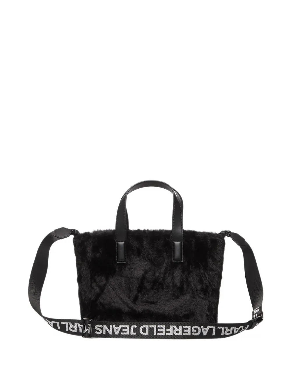 Karl Lagerfeld Jeans Shopper van imitatiebont met logoband Zwart
