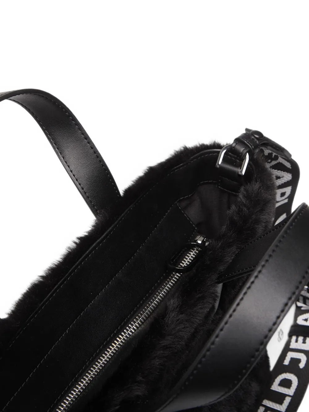 Karl Lagerfeld Jeans Shopper van imitatiebont met logoband Zwart