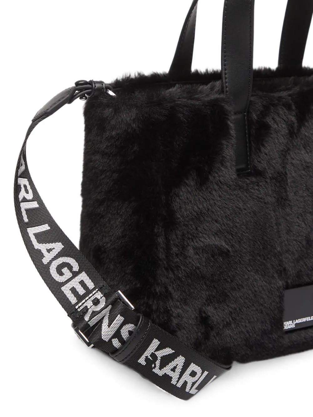 Karl Lagerfeld Jeans Shopper van imitatiebont met logoband Zwart
