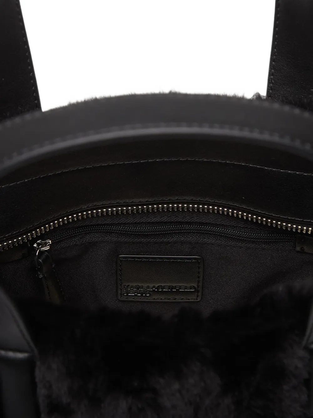 Karl Lagerfeld Jeans Shopper van imitatiebont met logoband Zwart
