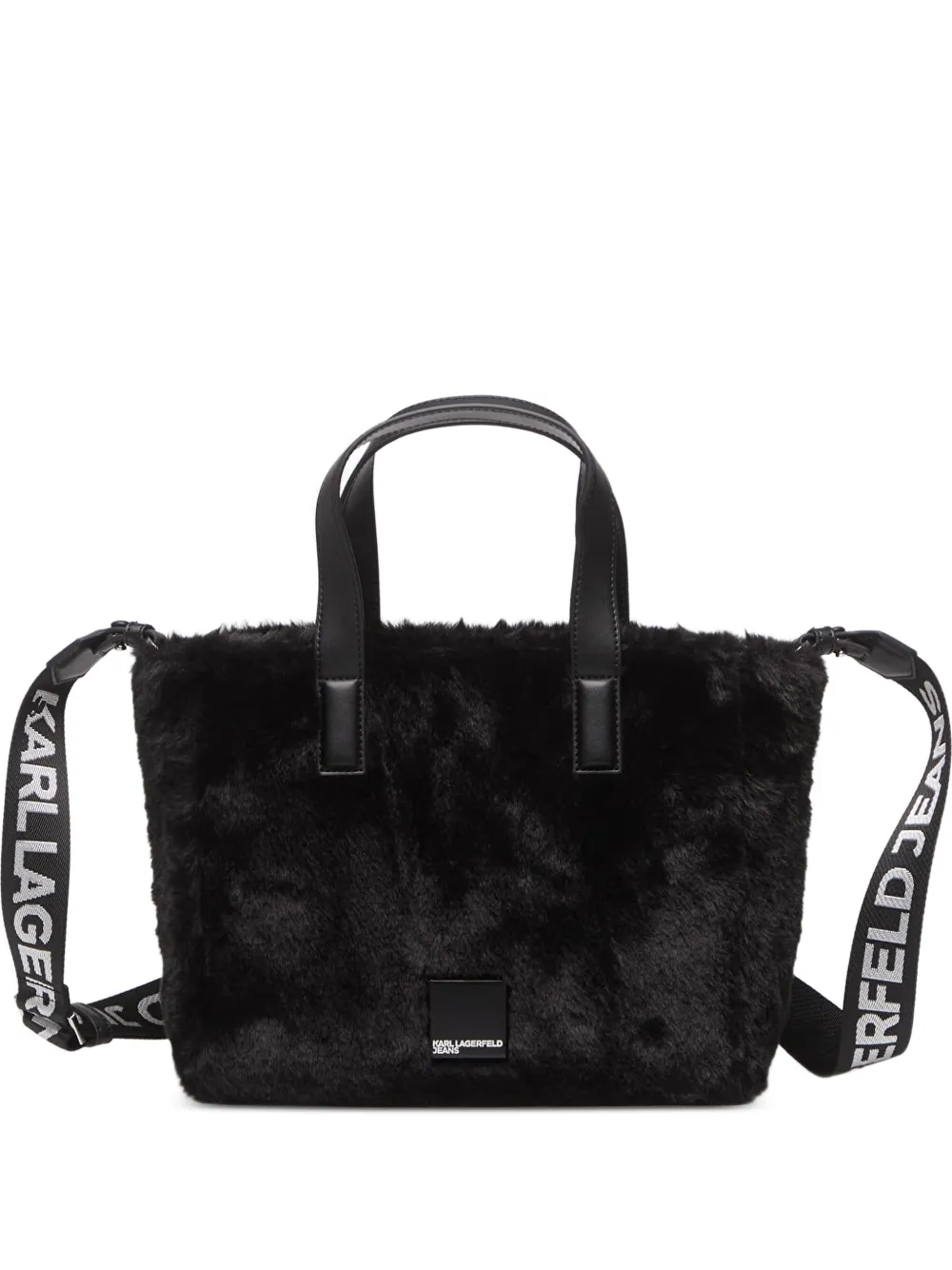 Karl Lagerfeld Jeans faux-fur logo-strap tote bag - Nero
