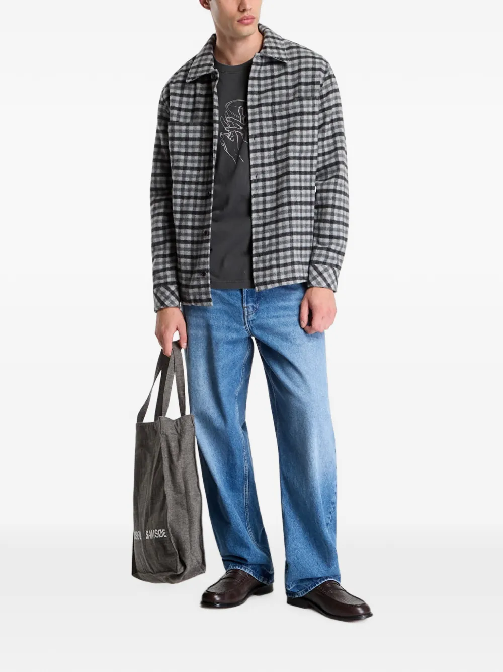 Samsoe & Samsoe Check-pattern Button-up Shirt In Gray