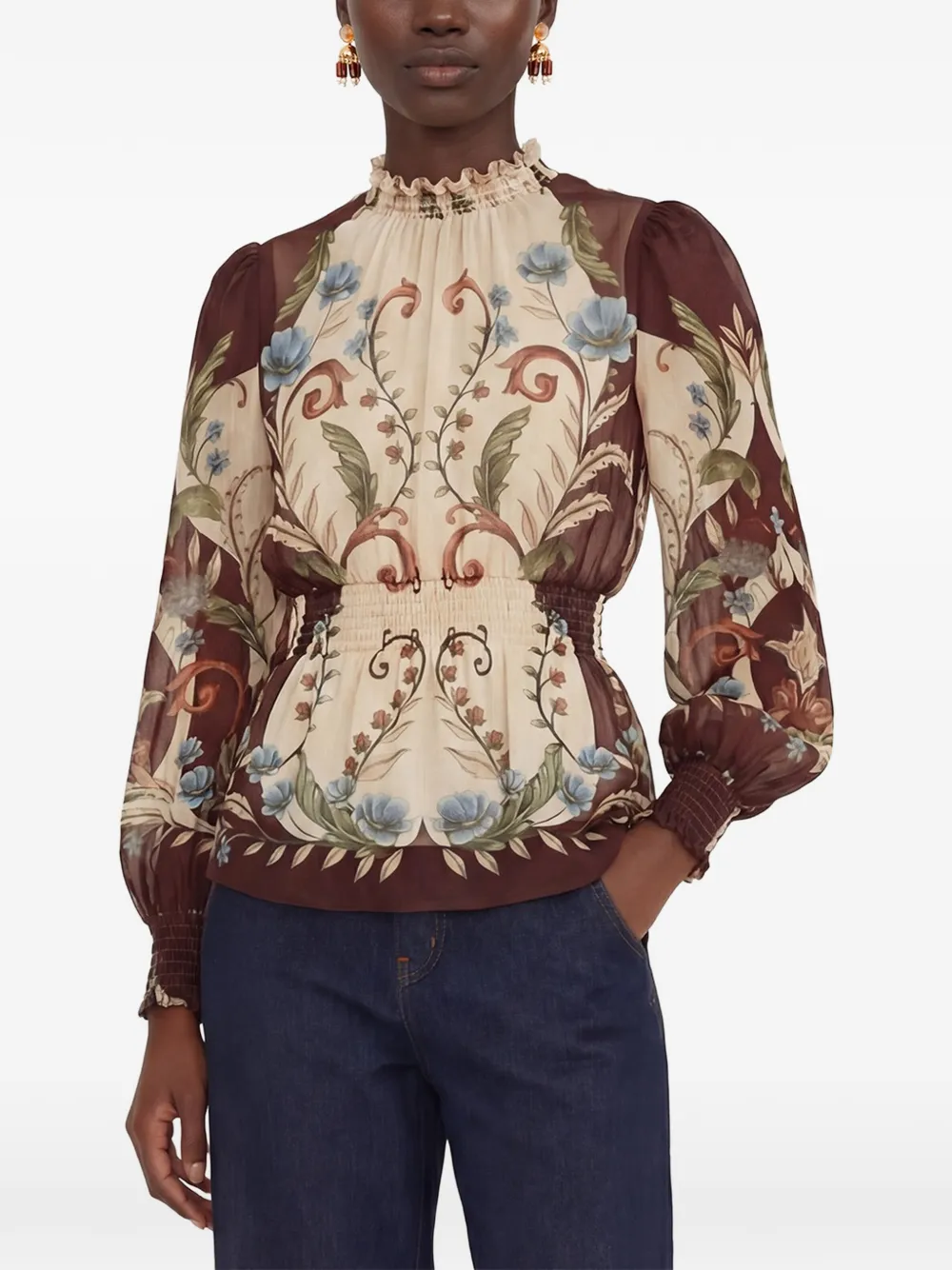 FARM Rio floral-print ruffled blouse - Toni neutri