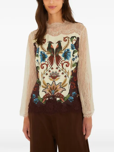 FARM Rio lace-panelled graphic-print top