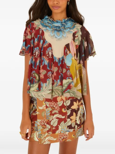 FARM Rio floral-print ruffled blouse