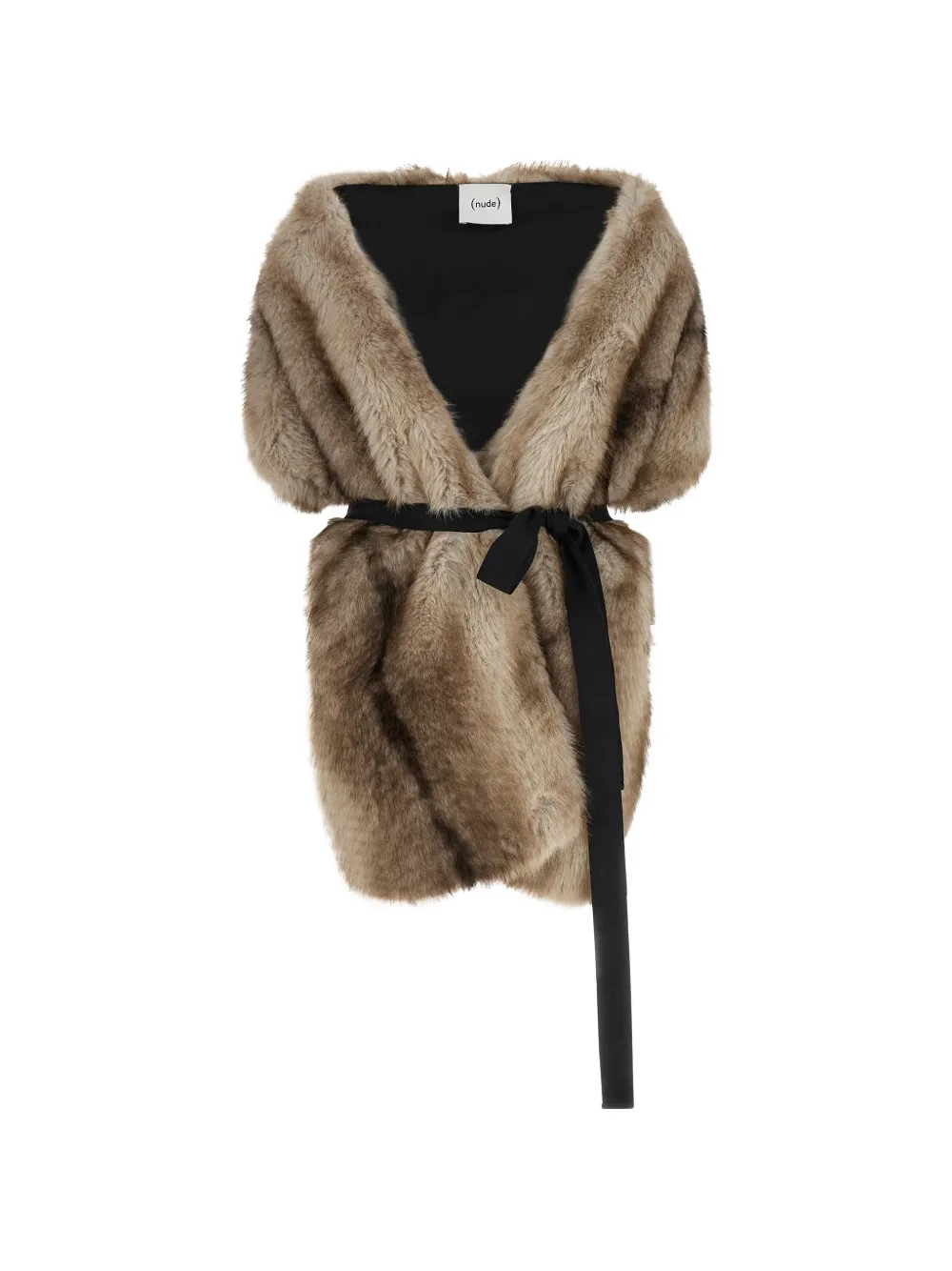Nude ribbon-belt faux-fur stole - Marrone