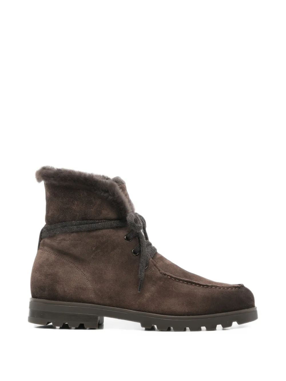 Santoni shearling-trim suede ankle boots - Brown