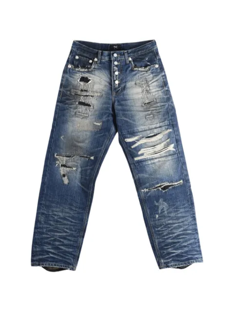 THUG CLUB distressed-patchwork jeans