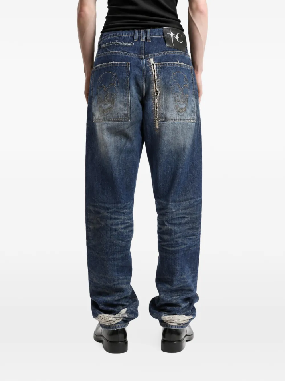 THUG CLUB distressed-patchwork jeans Blauw