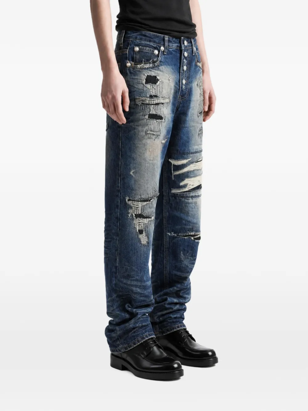 THUG CLUB distressed-patchwork jeans Blauw