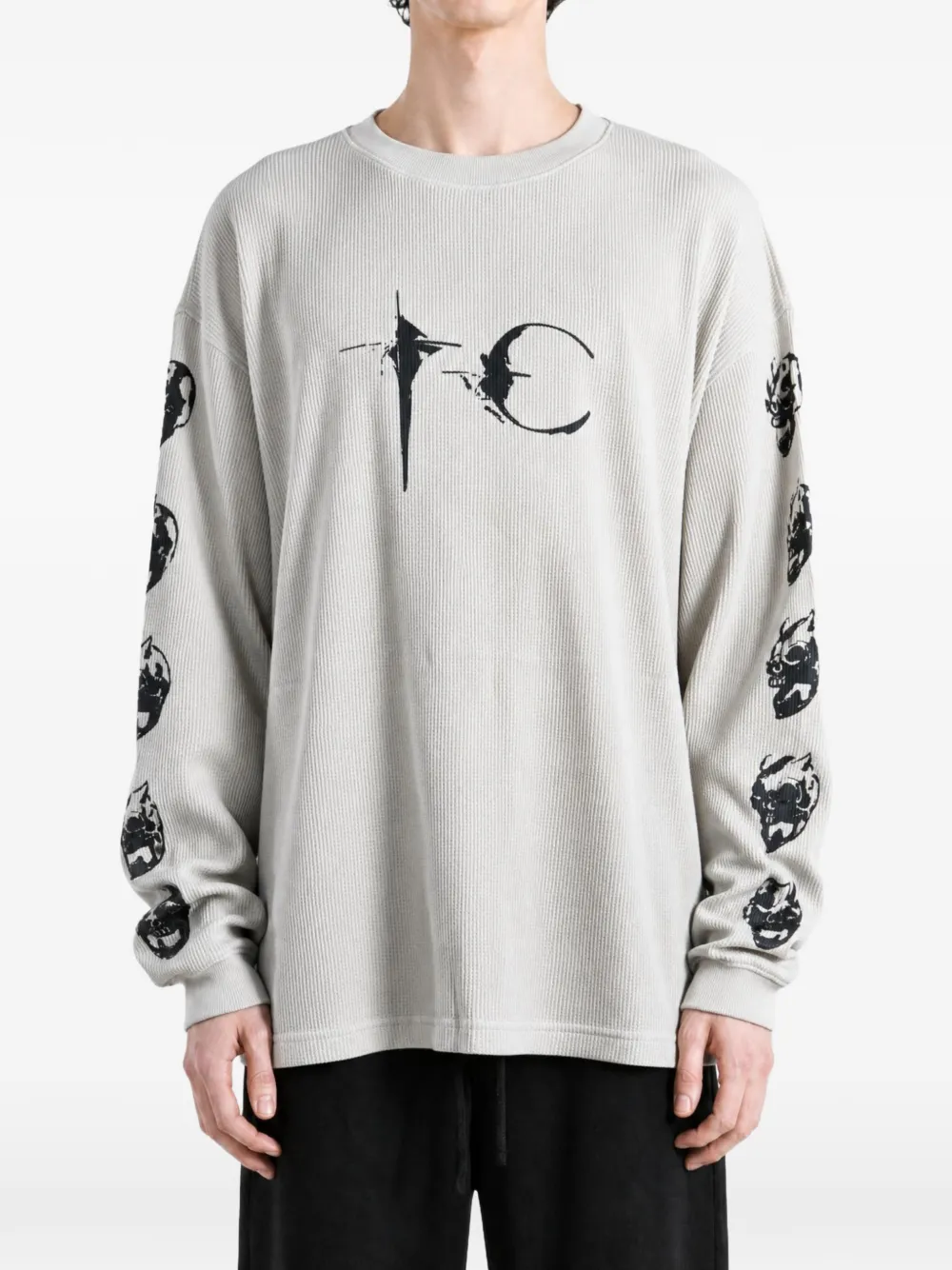 THUG CLUB Endless graphic-print waffle-knit T-shirt Beige